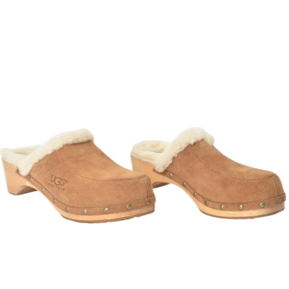 Uggs Sherpa Lined Kalie Suede Mule/Clog Platform With Wooden Heel - Picture 2 of 4